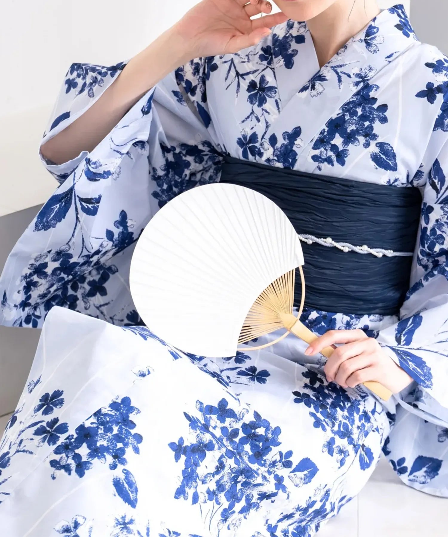 夏花浴衣 紫陽花淡しずく 単品