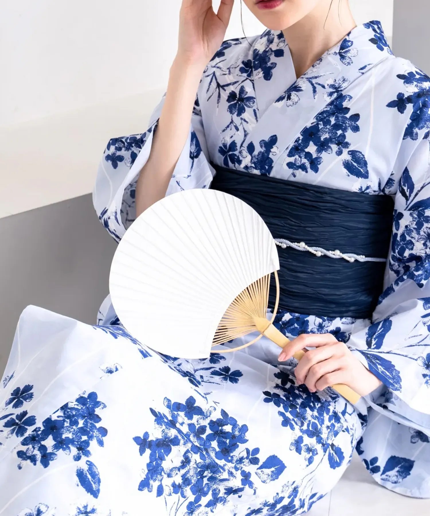 夏花浴衣 紫陽花淡しずく 単品