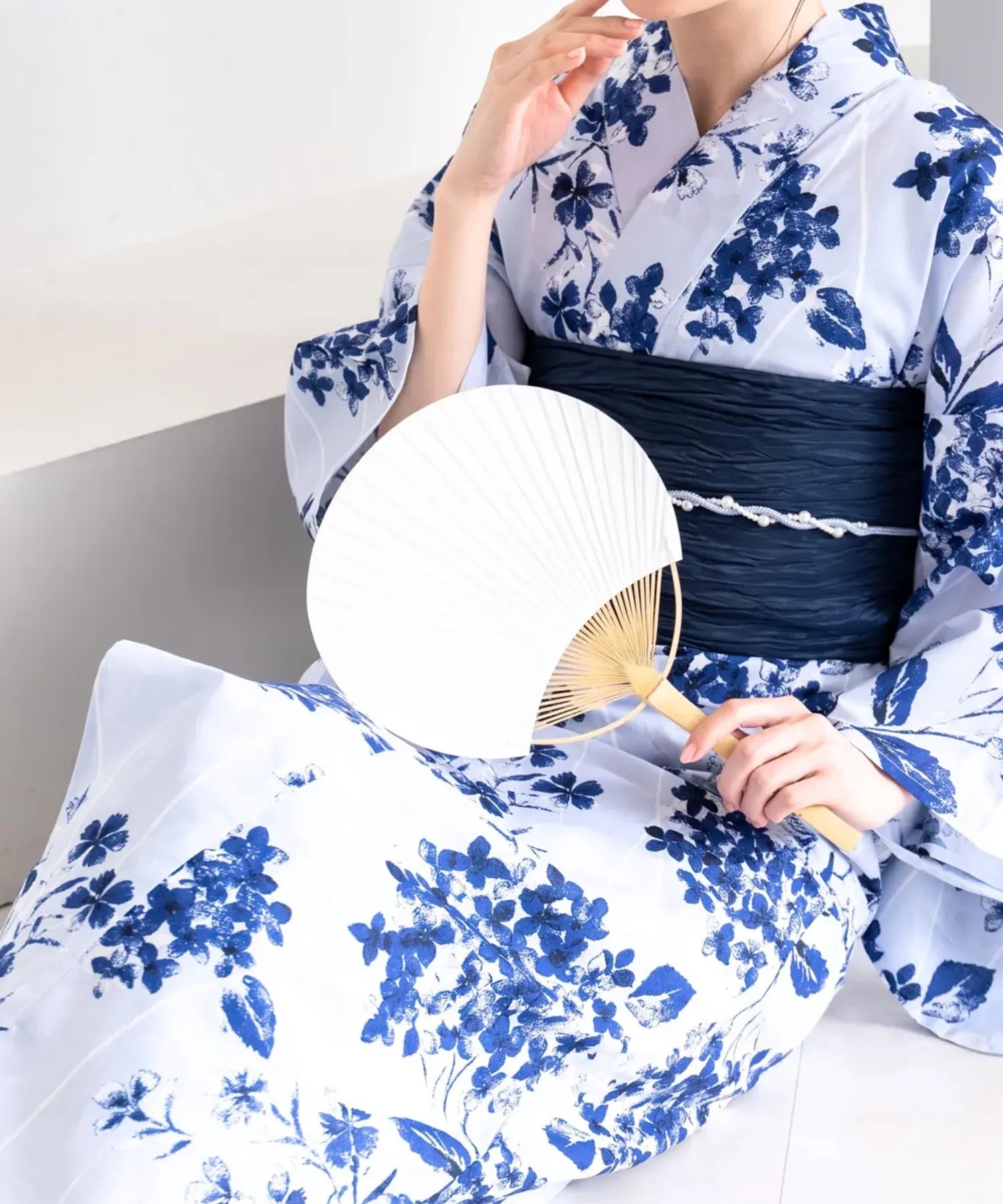 夏花浴衣 紫陽花淡しずく 単品