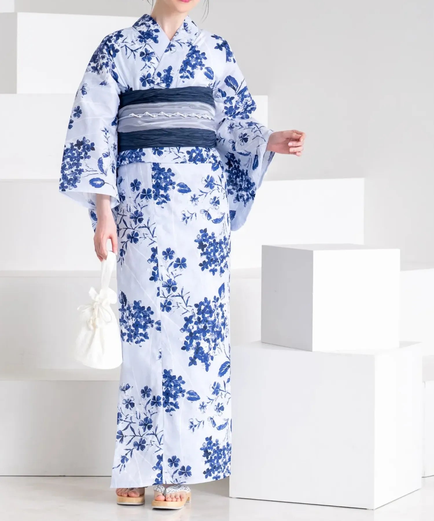夏花浴衣 紫陽花淡しずく 単品