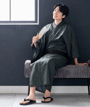 粋夏浴衣 深翠格子 メンズ単品