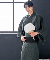 粋夏浴衣 深翠格子 メンズ単品