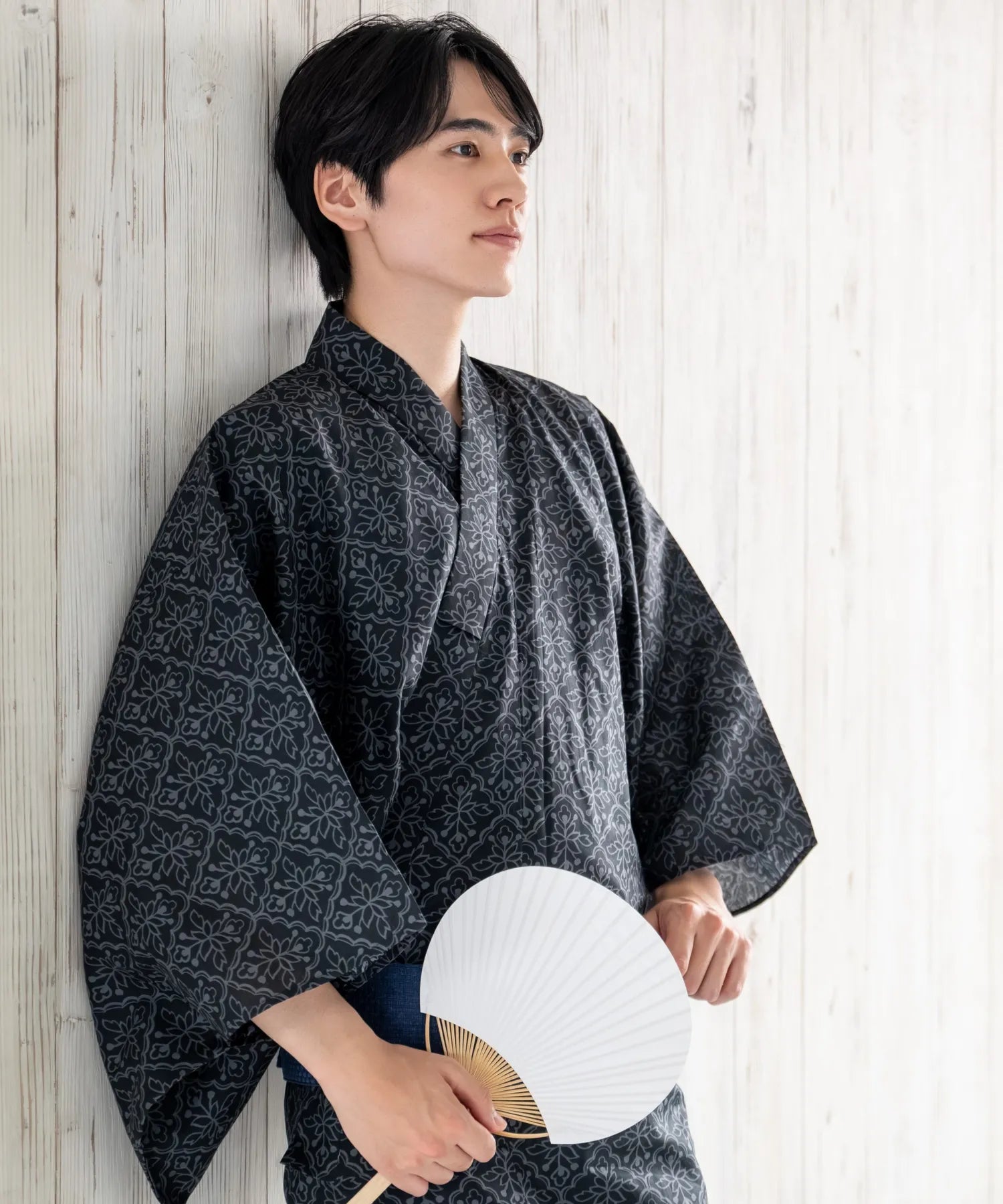 粋夏浴衣 黒影雅文 メンズ単品