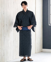 粋夏浴衣 黒影雅文 メンズ単品