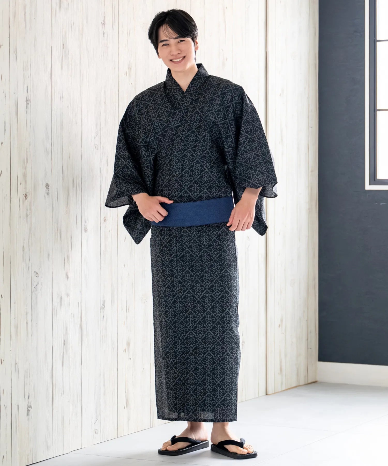 粋夏浴衣 黒影雅文 メンズ単品
