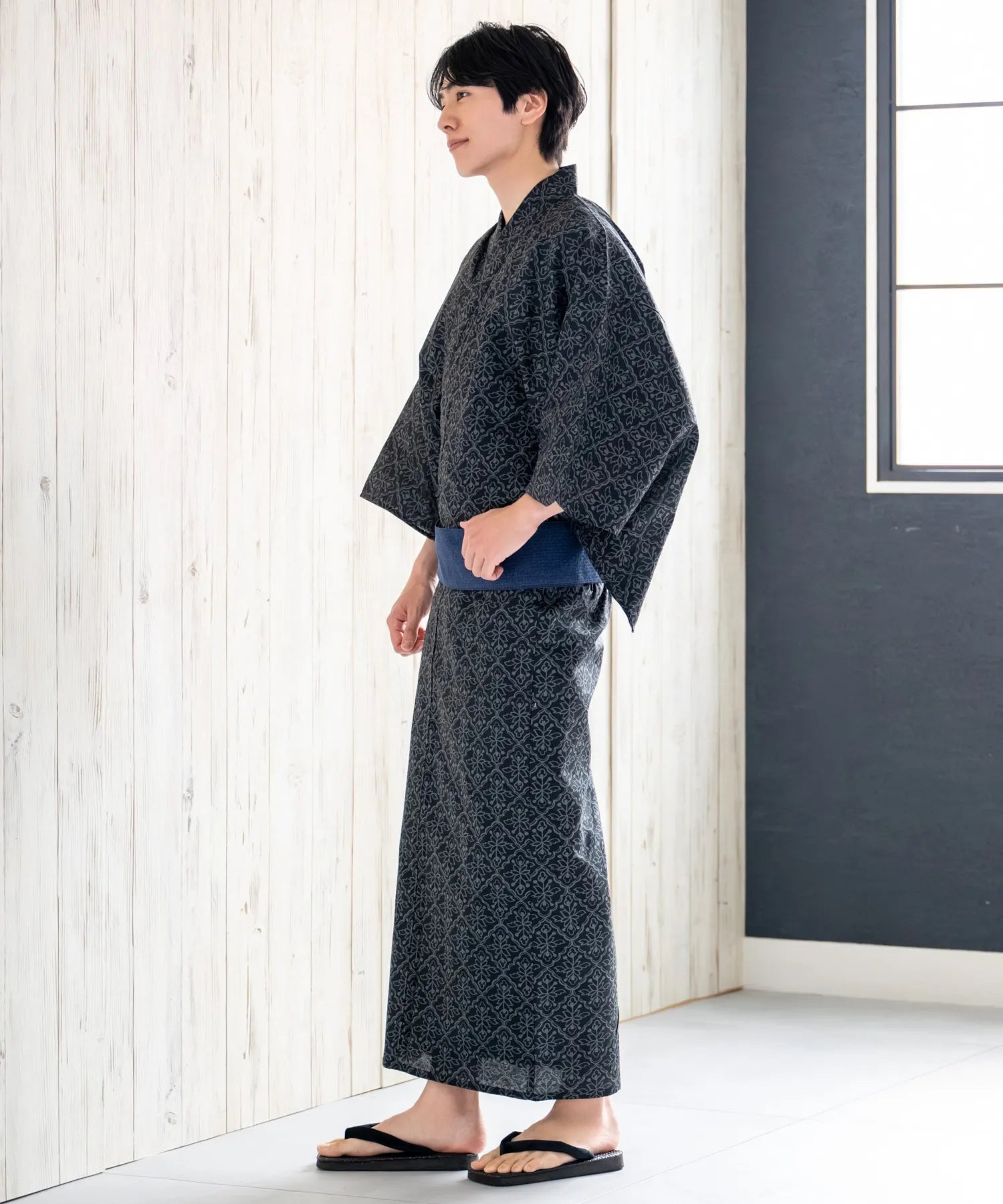粋夏浴衣 黒影雅文 メンズ単品