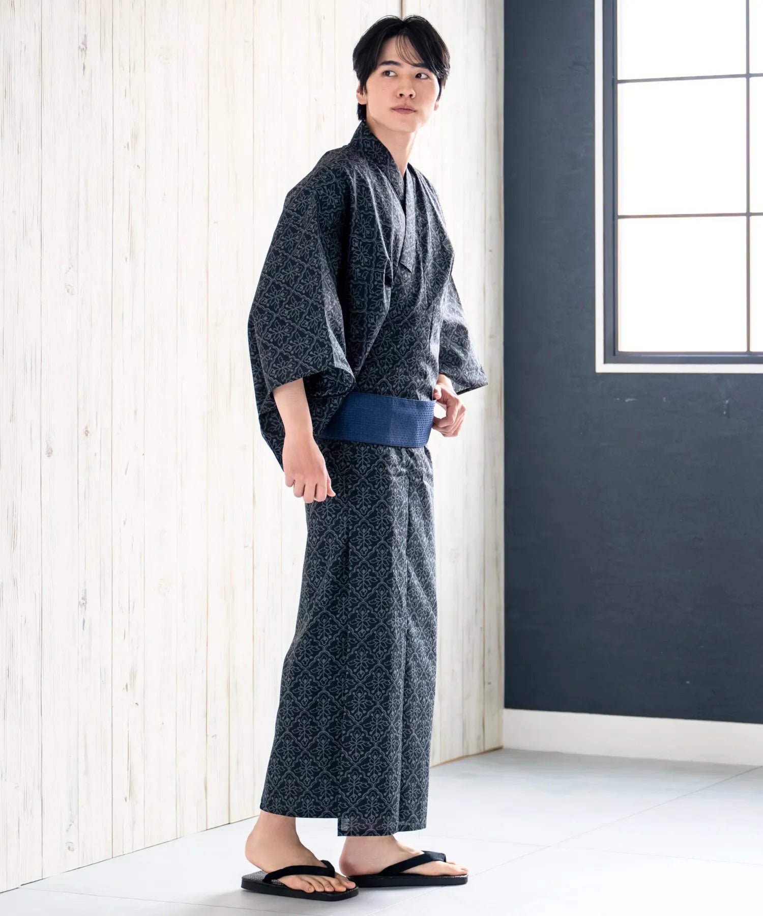 粋夏浴衣 黒影雅文 メンズ単品