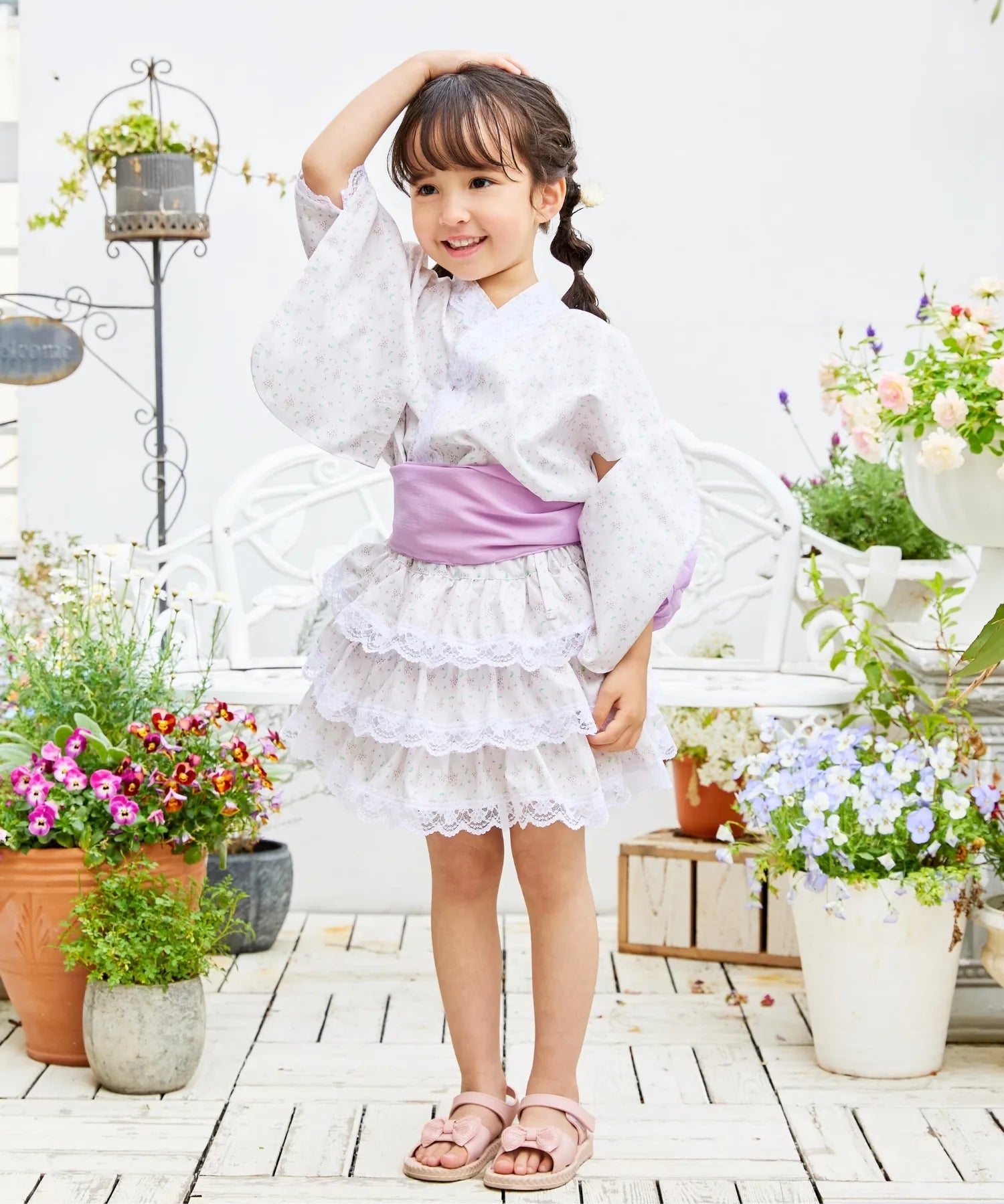 【ブーケのおくりもの】帯が選べる! キッズ浴衣 3点セット