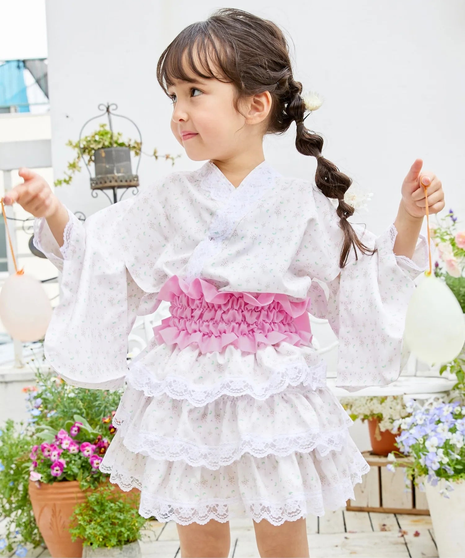 【ブーケのおくりもの】帯が選べる! キッズ浴衣 3点セット
