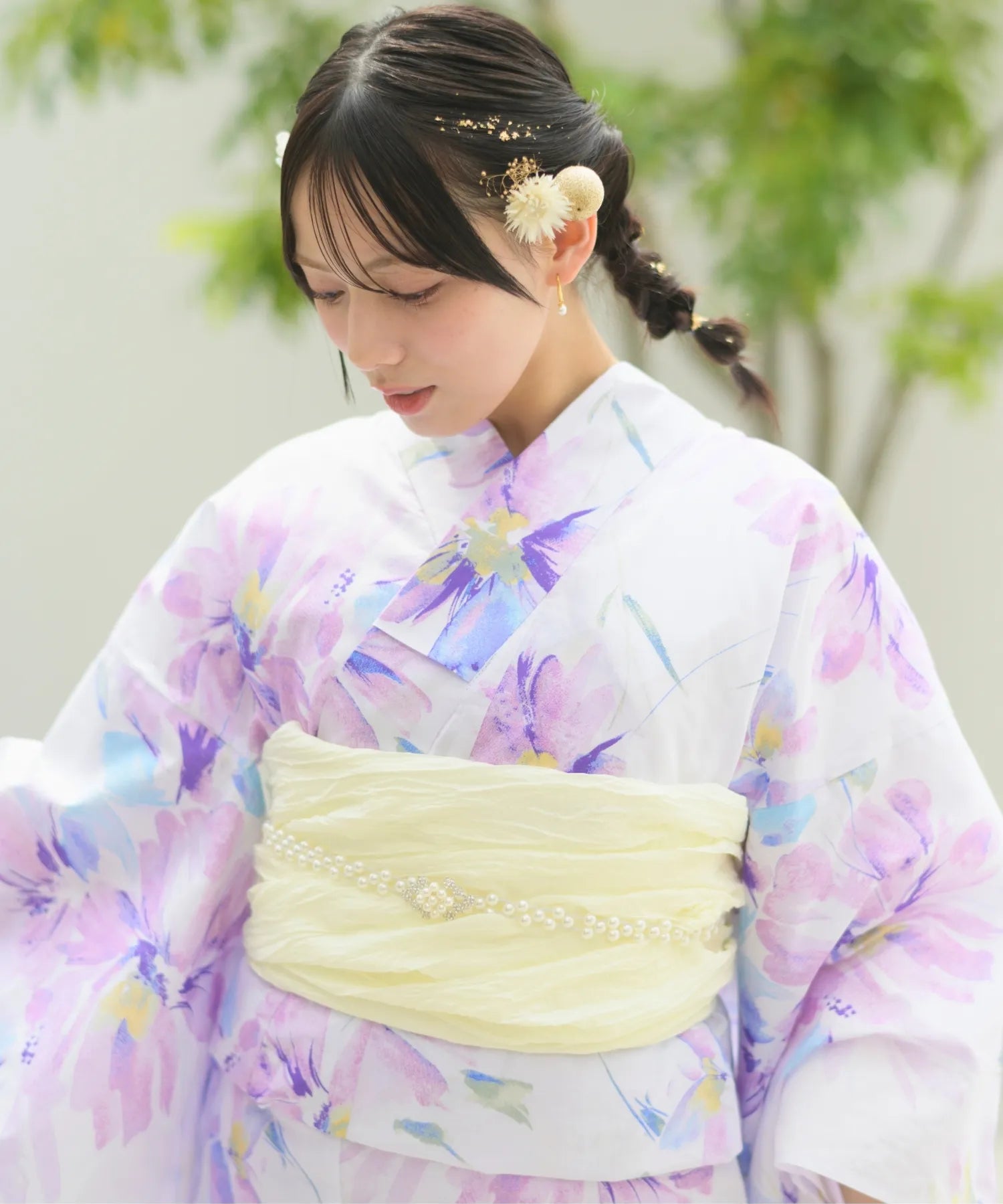 夏恋浴衣 マーガレットの花便り 4点セット(浴衣・兵児帯・腰紐×2)