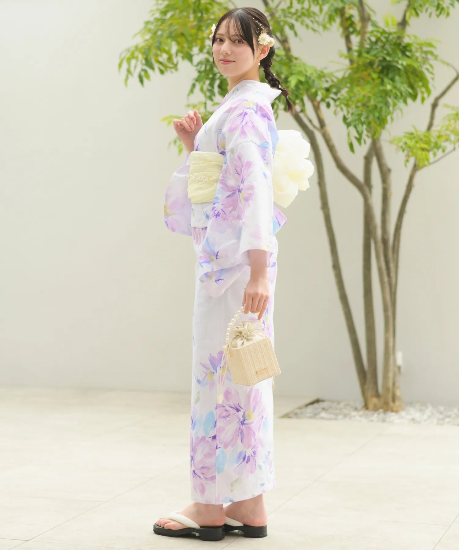 夏恋浴衣 マーガレットの花便り 4点セット(浴衣・兵児帯・腰紐×2)