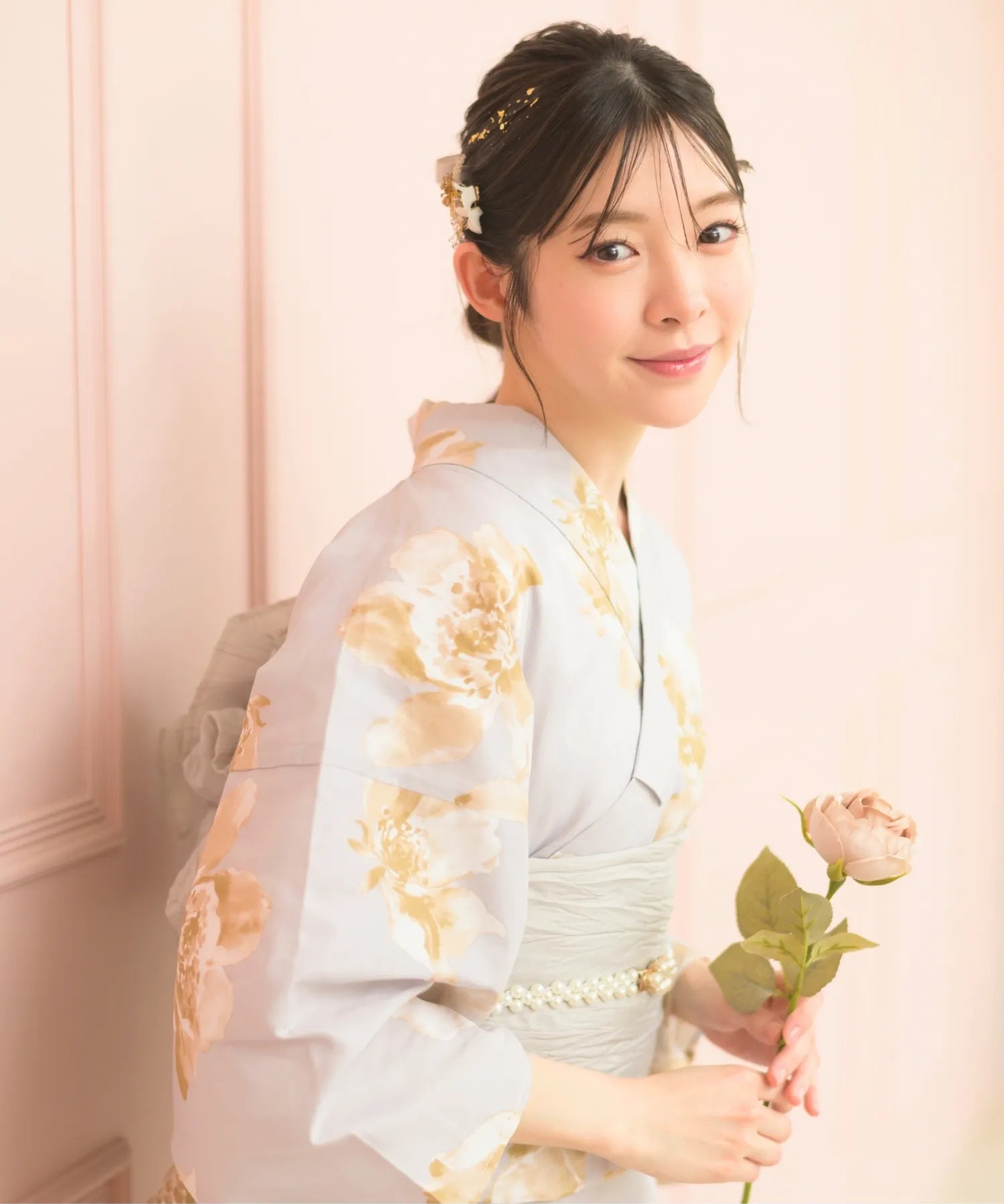 帯飾り付 高級綿麻浴衣 盛夏 淡緑にふわり桜花 浴衣4点セット 帯飾り付 高級綿麻浴衣 盛夏 淡緑にふわり桜花 浴衣4点セット