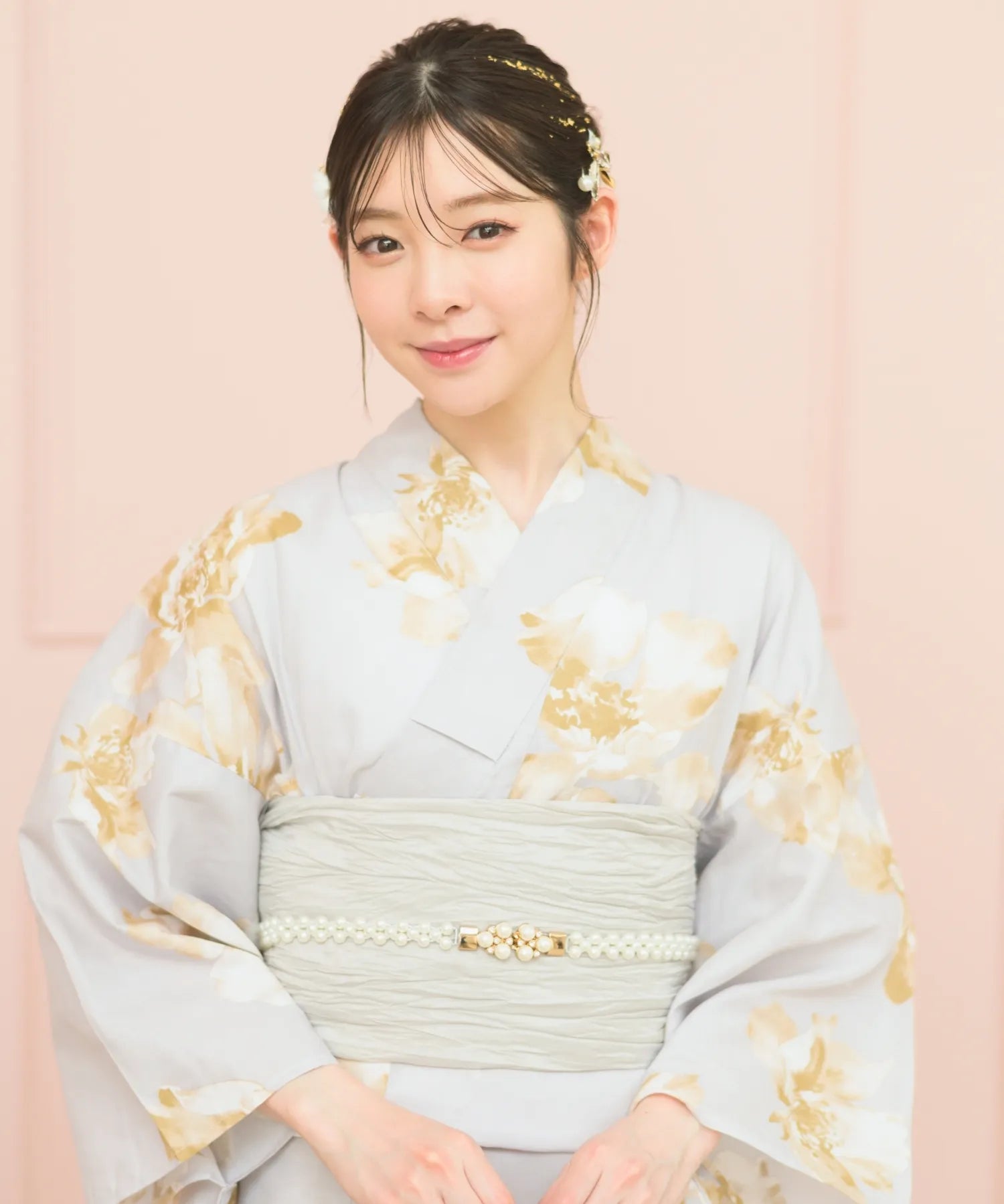 夏恋浴衣 ふわり淡花咲き 4点セット(浴衣・兵児帯・腰紐×2)