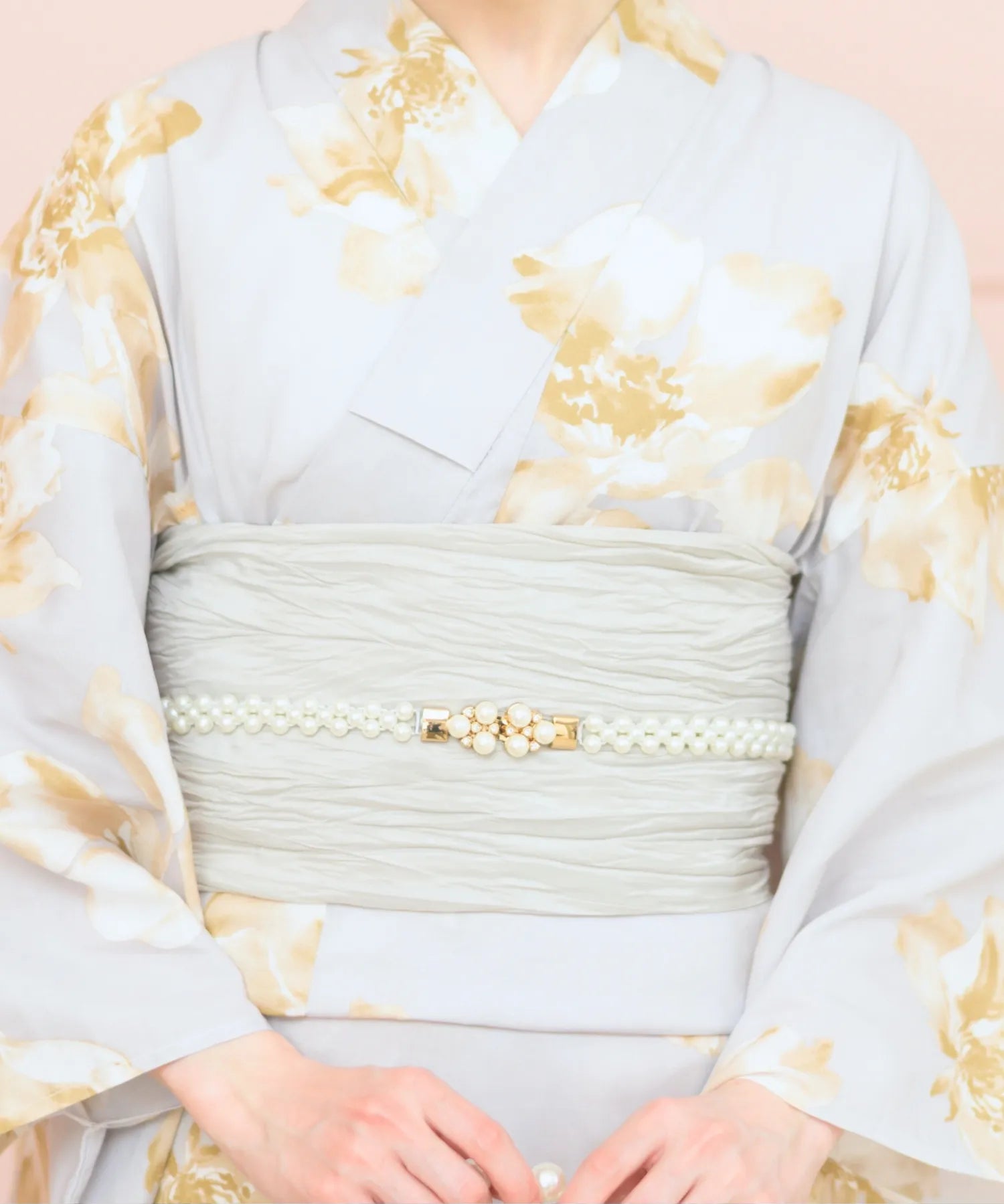 夏恋浴衣 ふわり淡花咲き 4点セット(浴衣・兵児帯・腰紐×2)