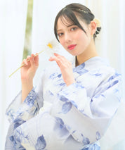 夏宵浴衣 花麗流れ 4点セット(浴衣・兵児帯・腰紐×2)