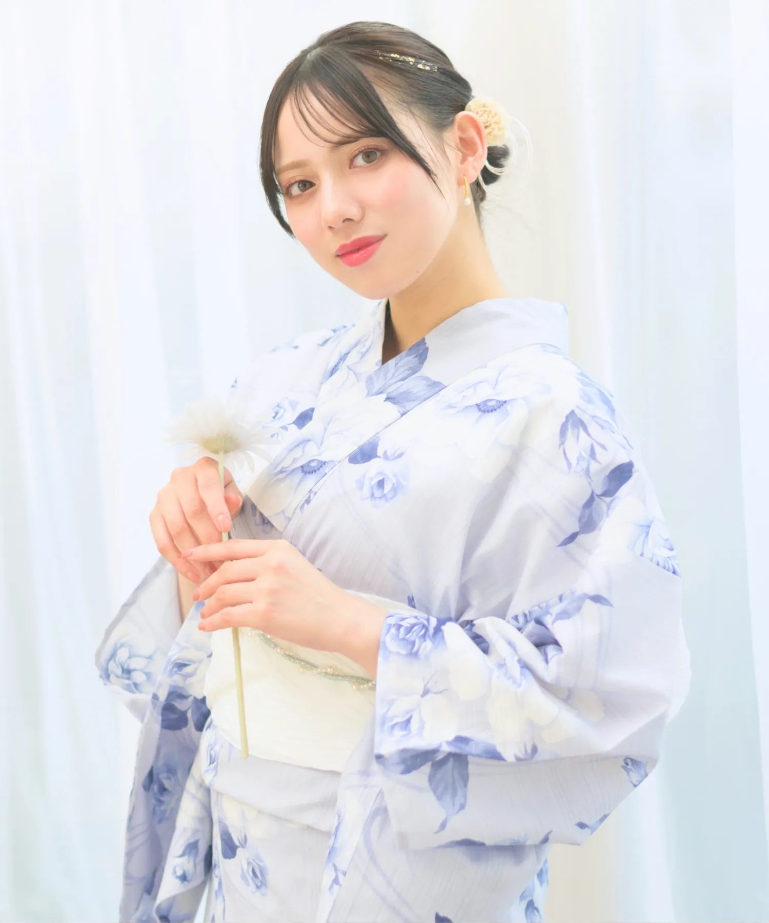 夏宵浴衣 花麗流れ 4点セット(浴衣・兵児帯・腰紐×2)