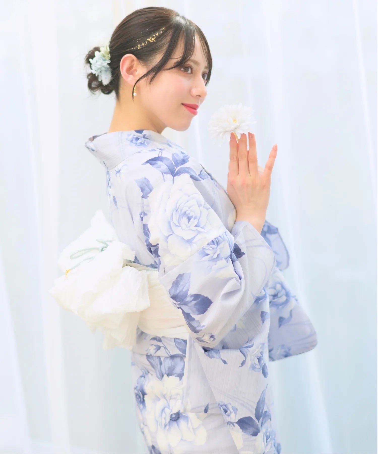 夏宵浴衣 花麗流れ 4点セット(浴衣・兵児帯・腰紐×2)