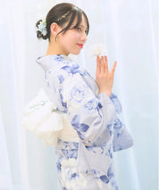 夏宵浴衣 花麗流れ 4点セット(浴衣・兵児帯・腰紐×2)