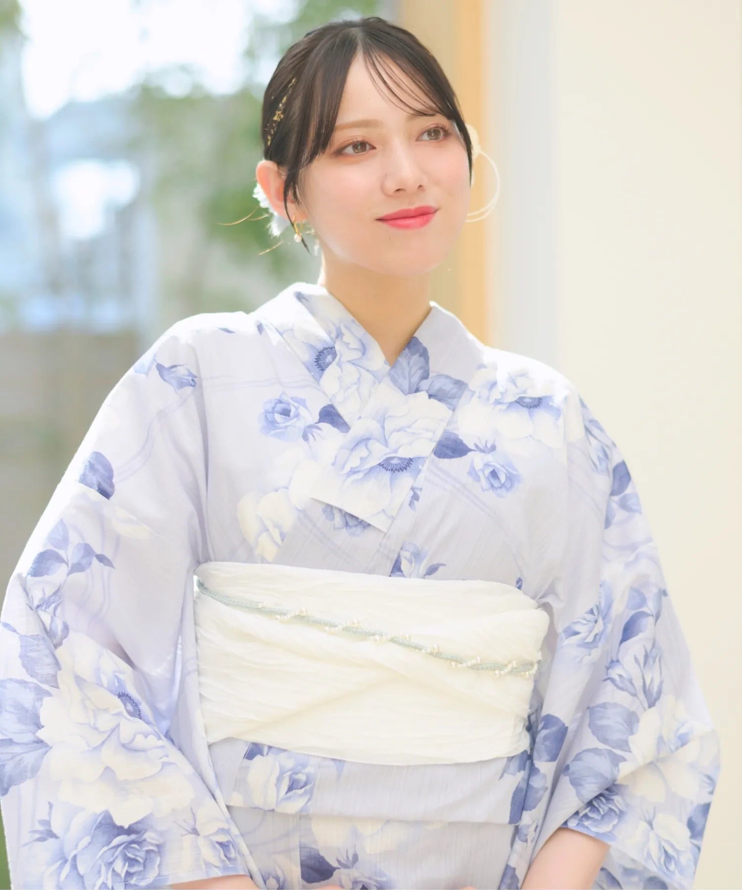 夏宵浴衣 花麗流れ 4点セット(浴衣・兵児帯・腰紐×2)