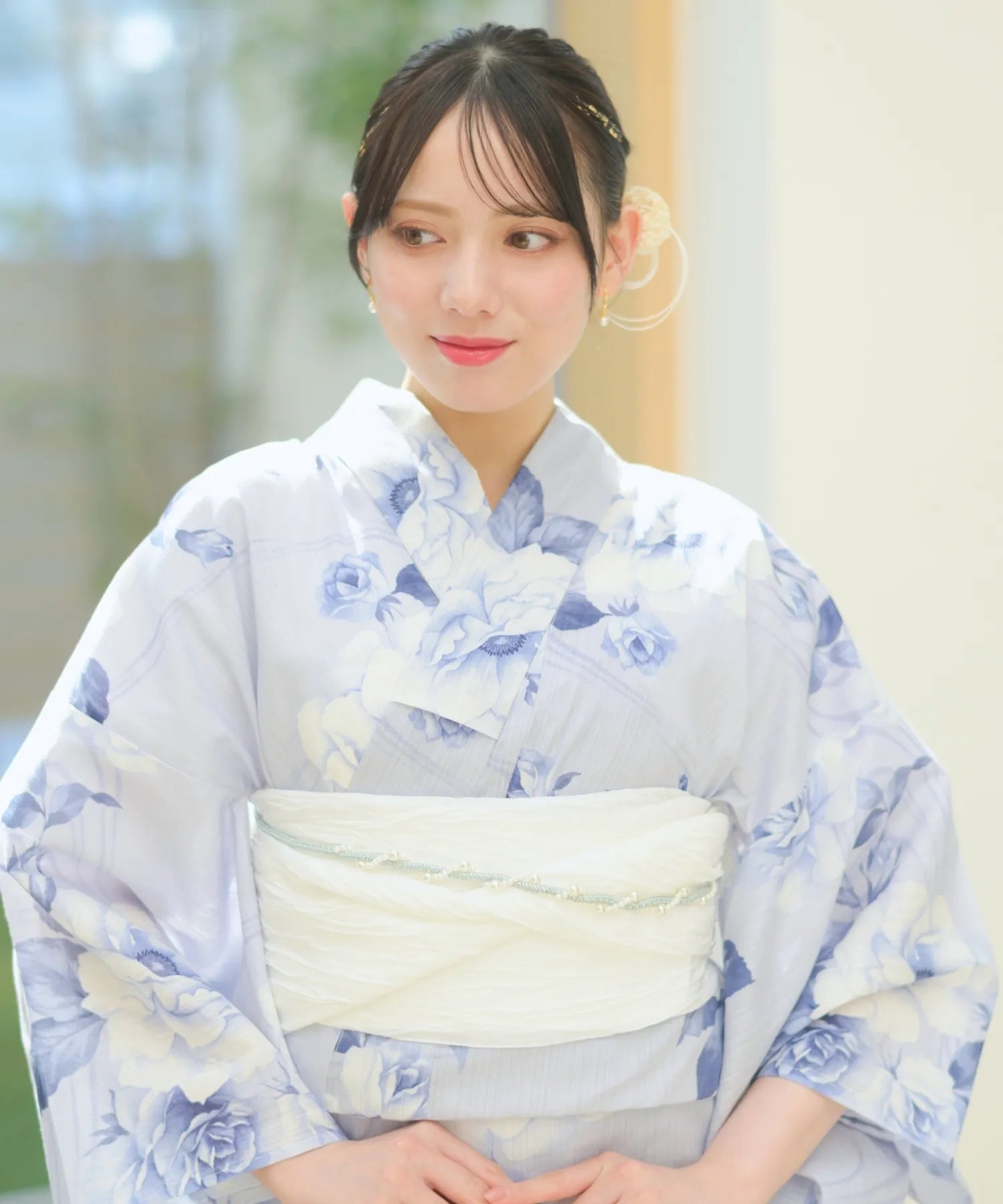 夏宵浴衣 花麗流れ 4点セット(浴衣・兵児帯・腰紐×2)
