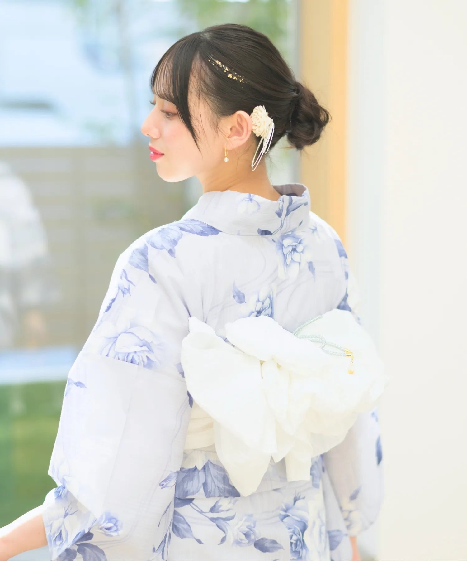 夏宵浴衣 花麗流れ 4点セット(浴衣・兵児帯・腰紐×2)