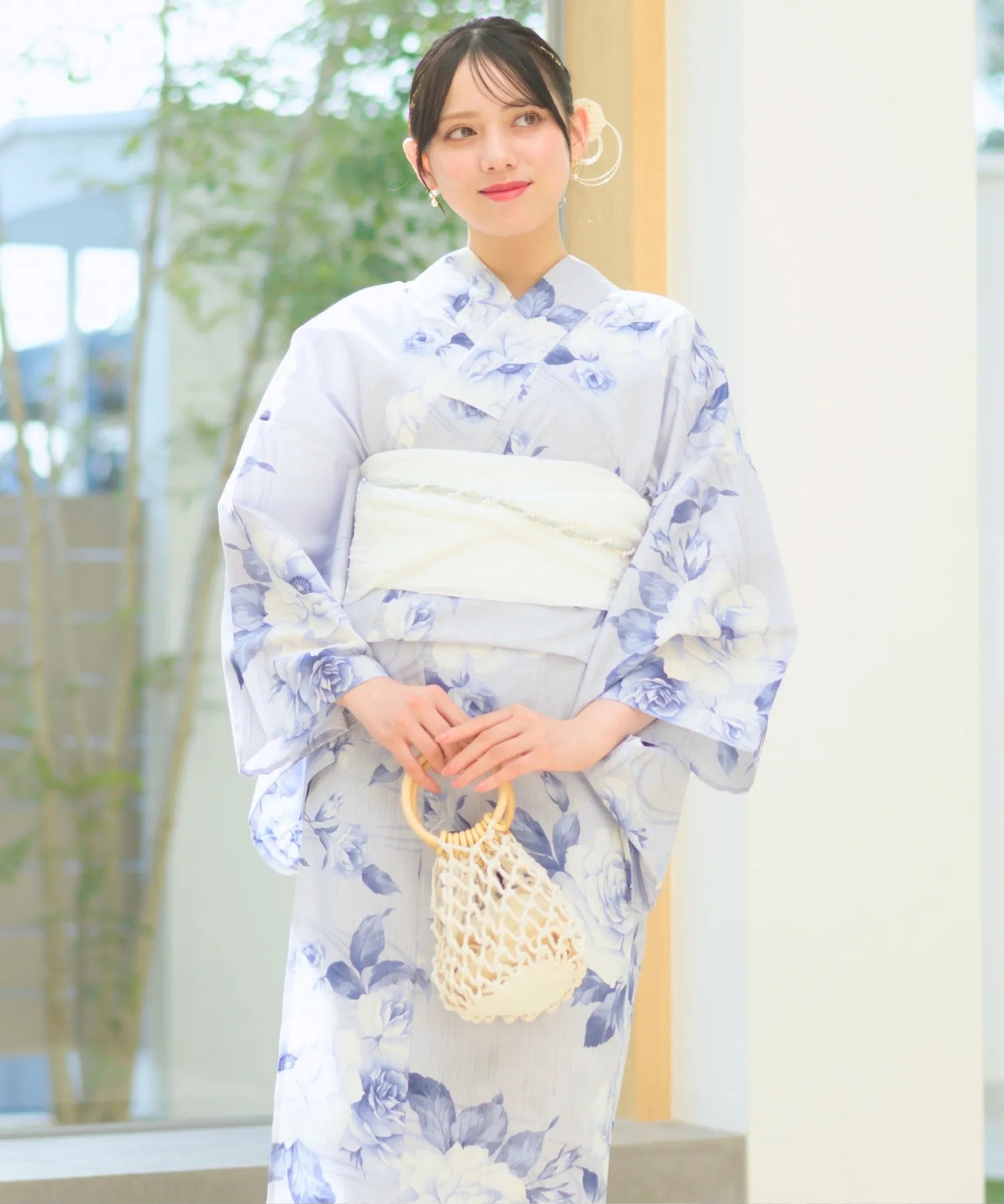 夏宵浴衣 花麗流れ 4点セット(浴衣・兵児帯・腰紐×2)