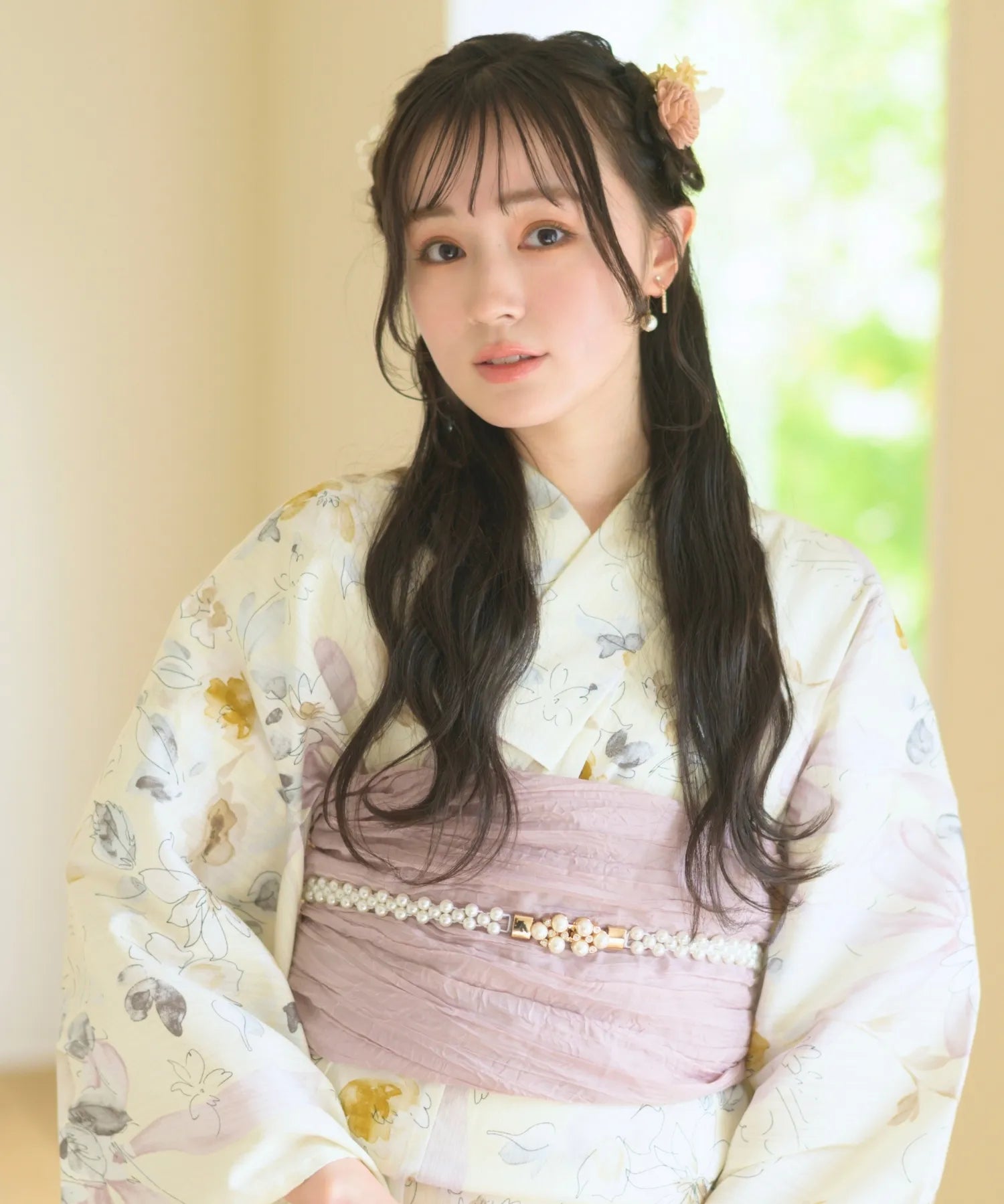 夏宵浴衣 ミルキーリボンの花奏 4点セット(浴衣・兵児帯・腰紐×2)