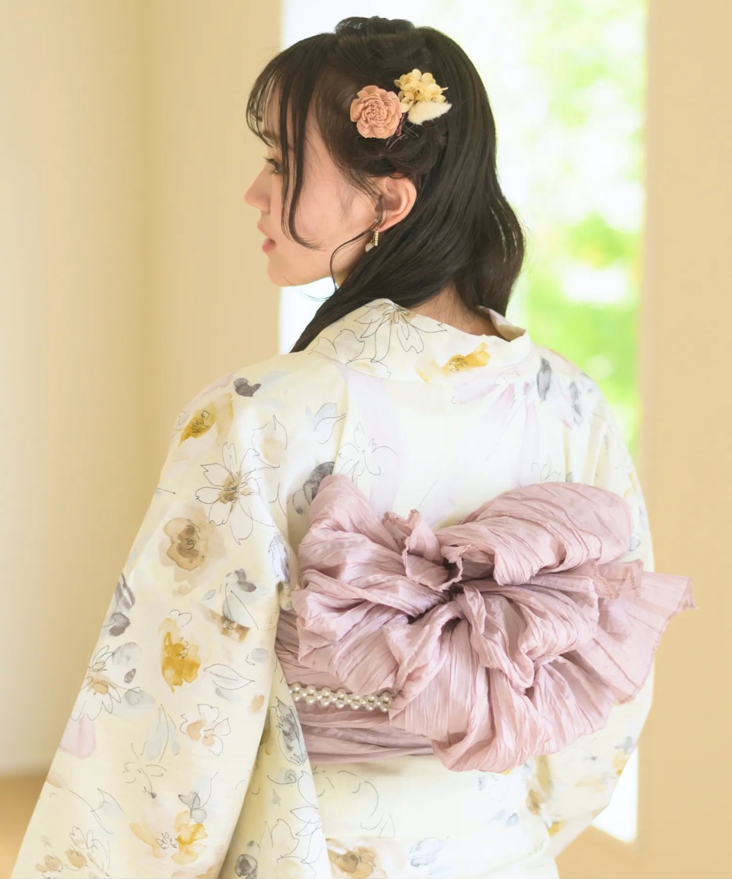 夏宵浴衣 ミルキーリボンの花奏 4点セット(浴衣・兵児帯・腰紐×2)