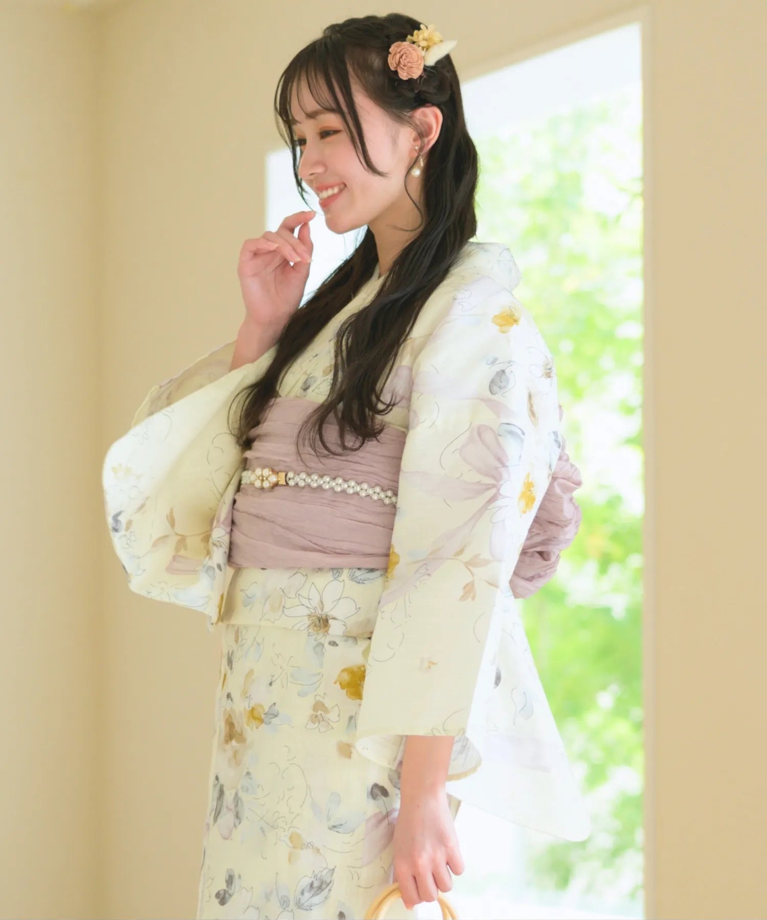 夏宵浴衣 ミルキーリボンの花奏 4点セット(浴衣・兵児帯・腰紐×2)