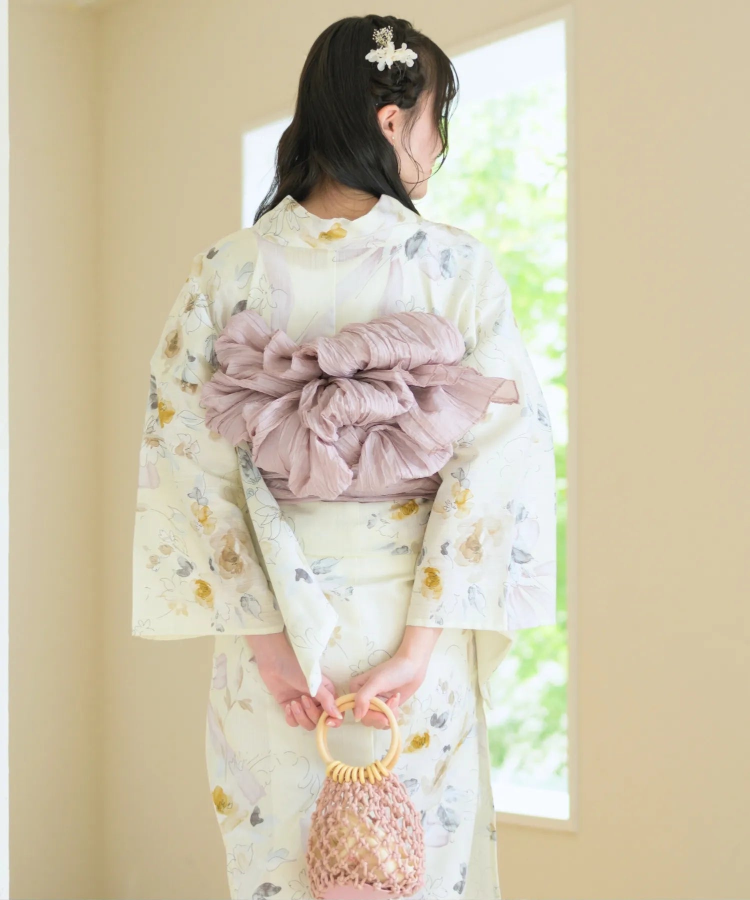 夏宵浴衣 ミルキーリボンの花奏 4点セット(浴衣・兵児帯・腰紐×2)