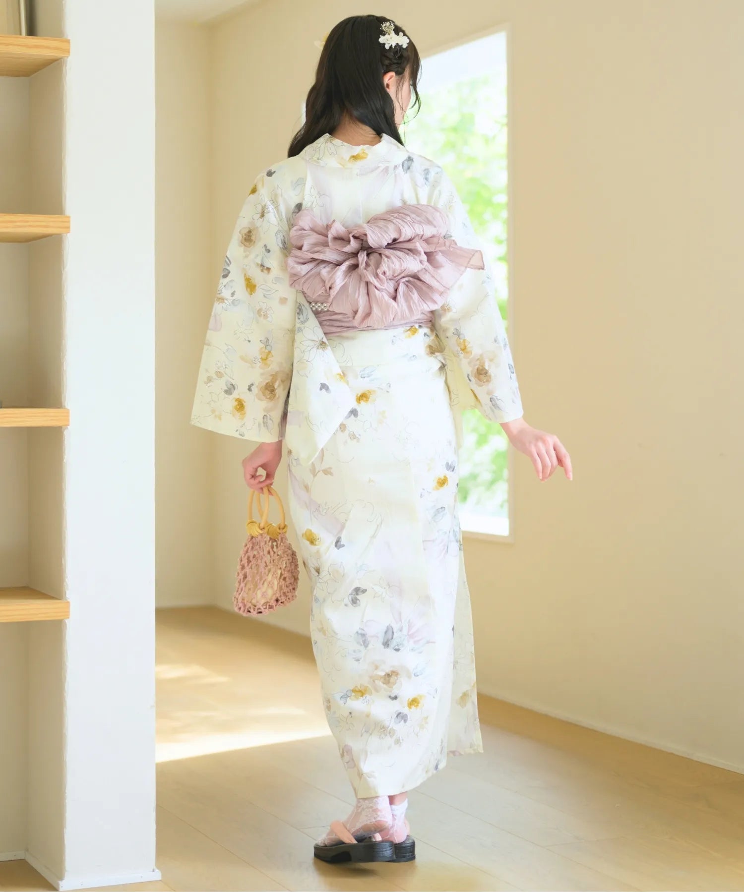 夏宵浴衣 ミルキーリボンの花奏 4点セット(浴衣・兵児帯・腰紐×2)