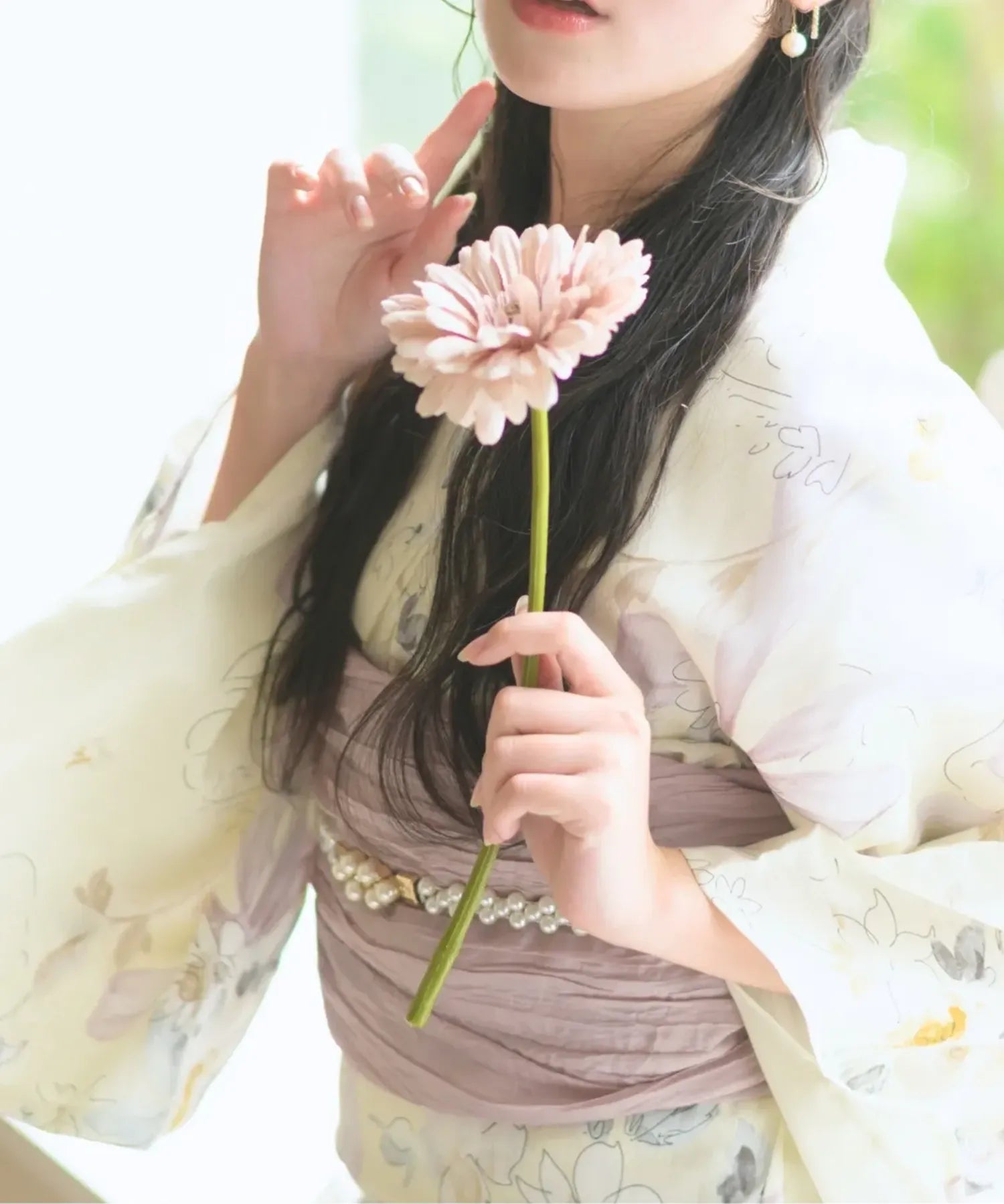 夏宵浴衣 ミルキーリボンの花奏 4点セット(浴衣・兵児帯・腰紐×2)