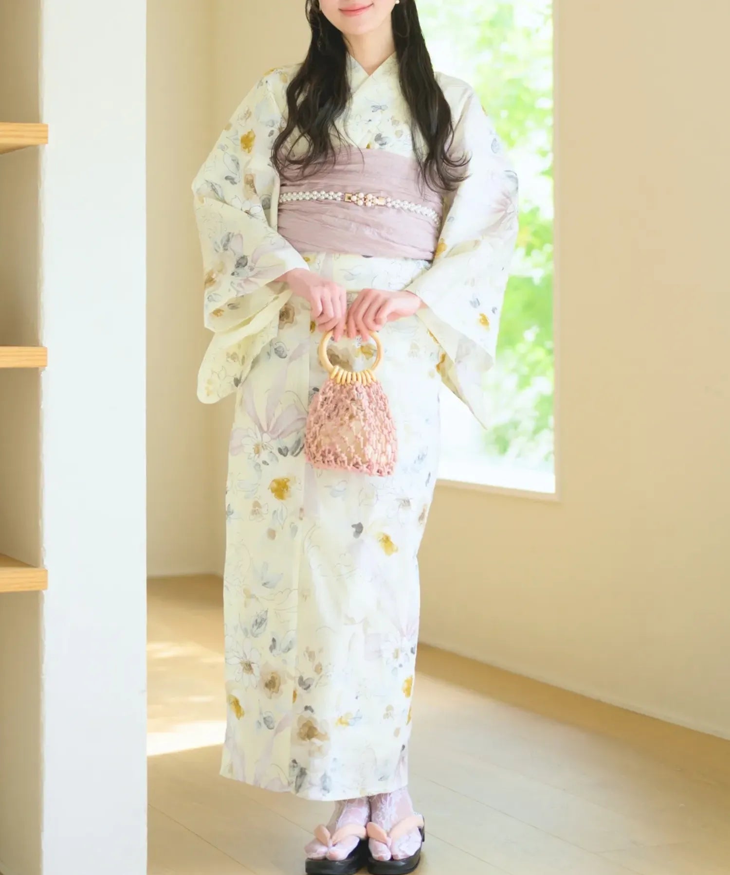 夏宵浴衣 ミルキーリボンの花奏 4点セット(浴衣・兵児帯・腰紐×2)