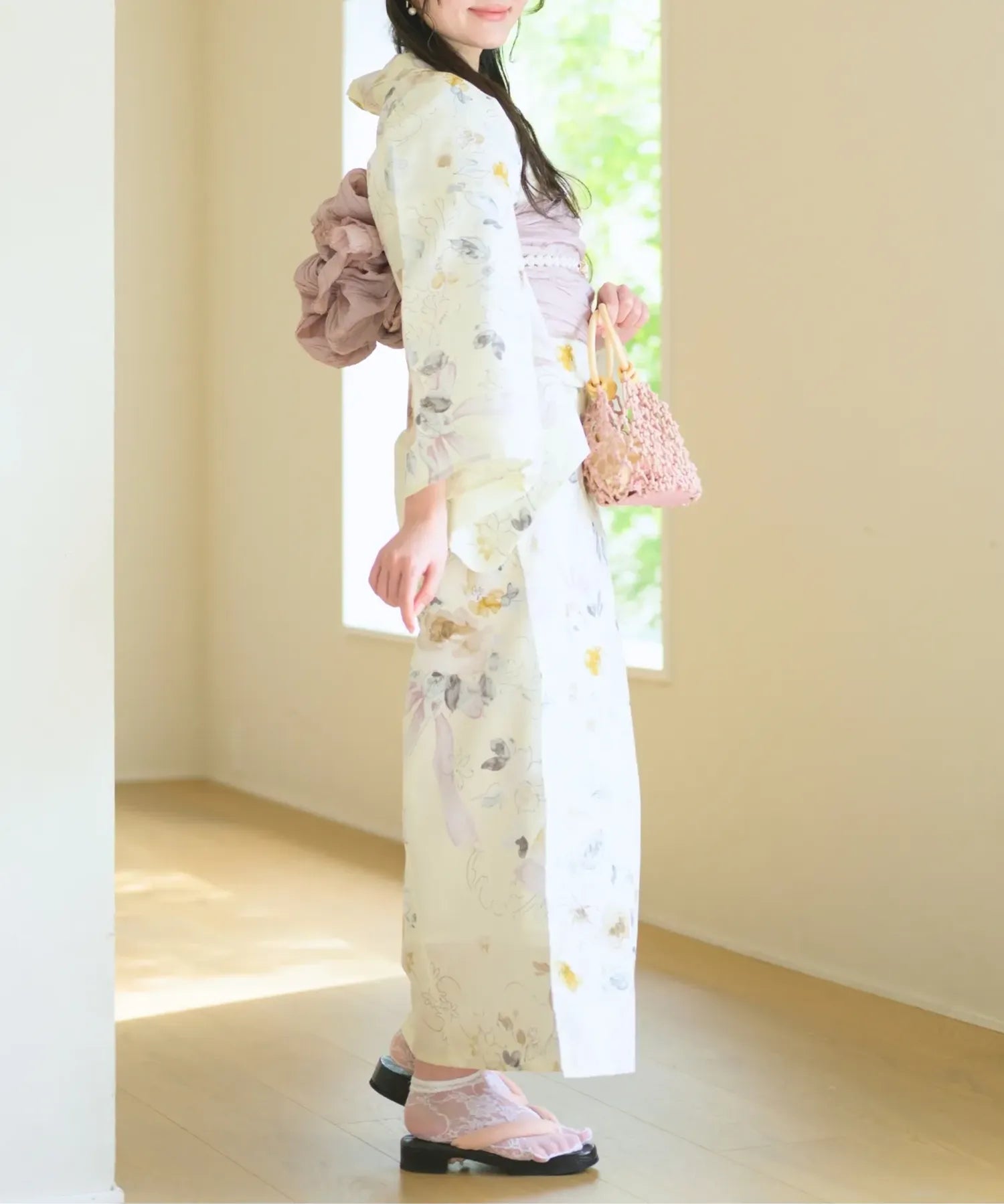 夏宵浴衣 ミルキーリボンの花奏 4点セット(浴衣・兵児帯・腰紐×2)