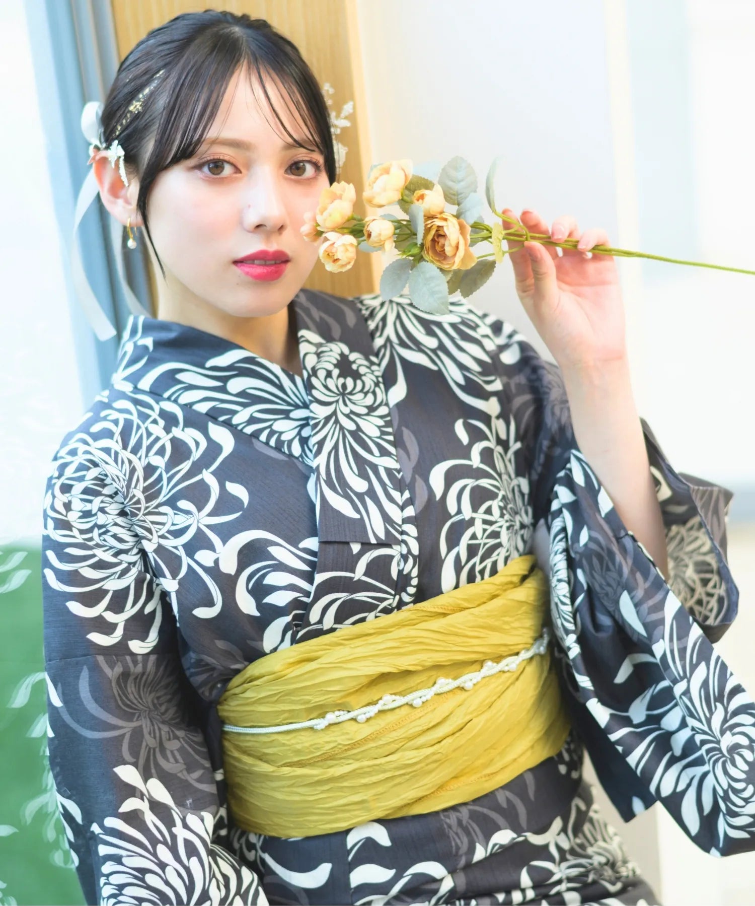 夏宵浴衣 月影の菊詩 4点セット(浴衣・兵児帯・腰紐×2)
