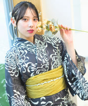 夏宵浴衣 月影の菊詩 4点セット(浴衣・兵児帯・腰紐×2)