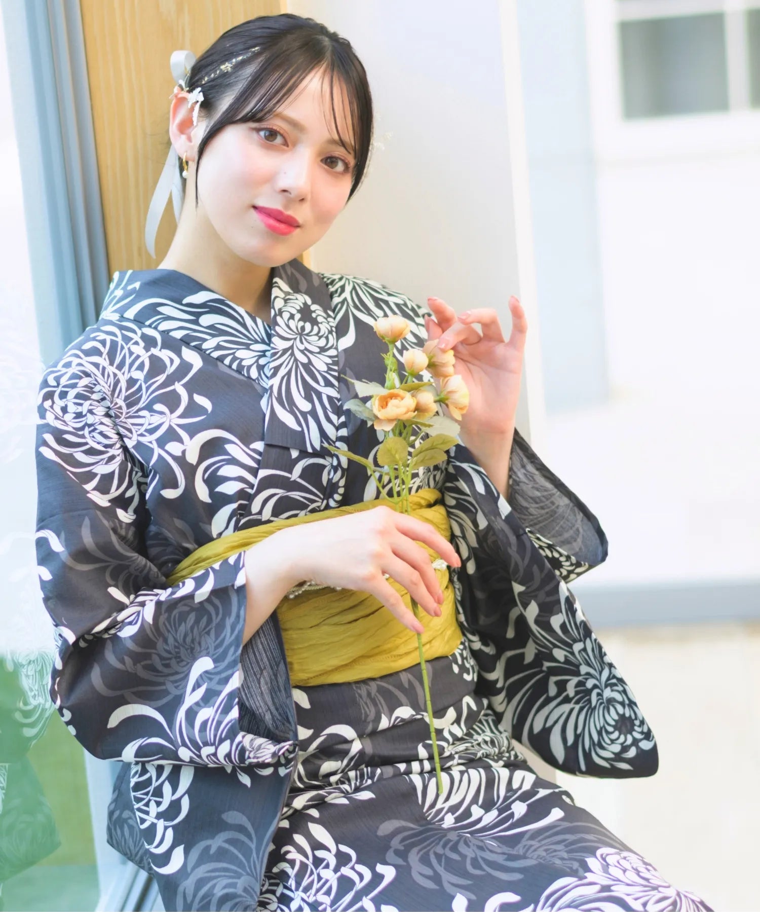 夏宵浴衣 月影の菊詩 4点セット(浴衣・兵児帯・腰紐×2)
