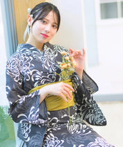 夏宵浴衣 月影の菊詩 4点セット(浴衣・兵児帯・腰紐×2)