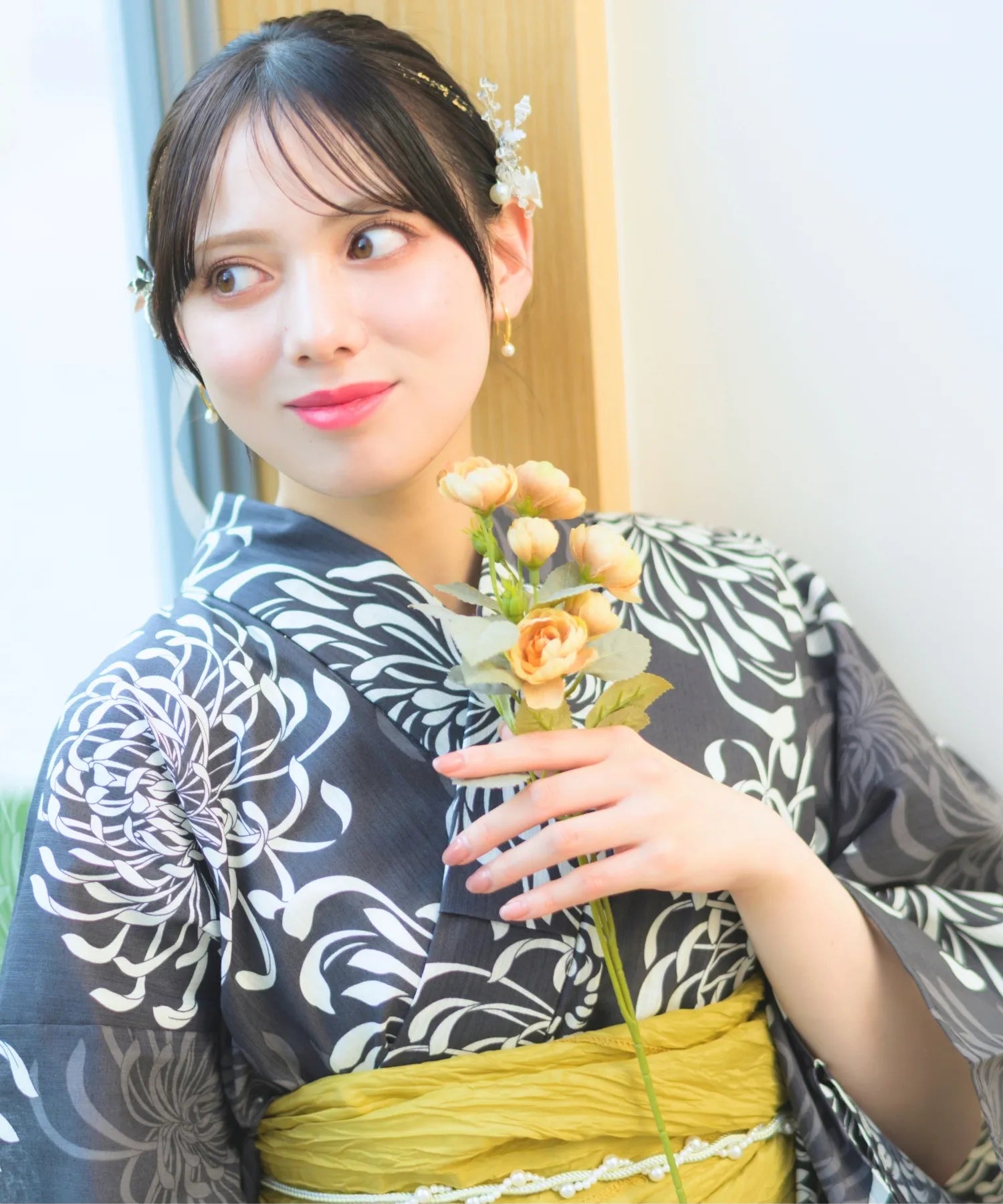 夏宵浴衣 月影の菊詩 4点セット(浴衣・兵児帯・腰紐×2)