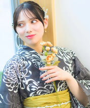 夏宵浴衣 月影の菊詩 4点セット(浴衣・兵児帯・腰紐×2)