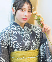 夏宵浴衣 月影の菊詩 4点セット(浴衣・兵児帯・腰紐×2)