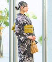 夏宵浴衣 月影の菊詩 4点セット(浴衣・兵児帯・腰紐×2)