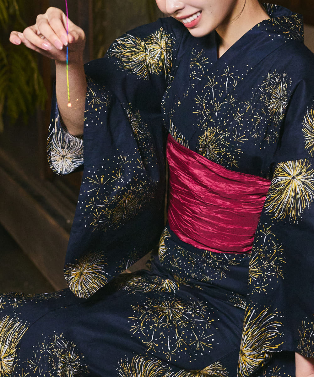 紺夜の儚火 4点セット(浴衣・兵児帯・腰紐×2)