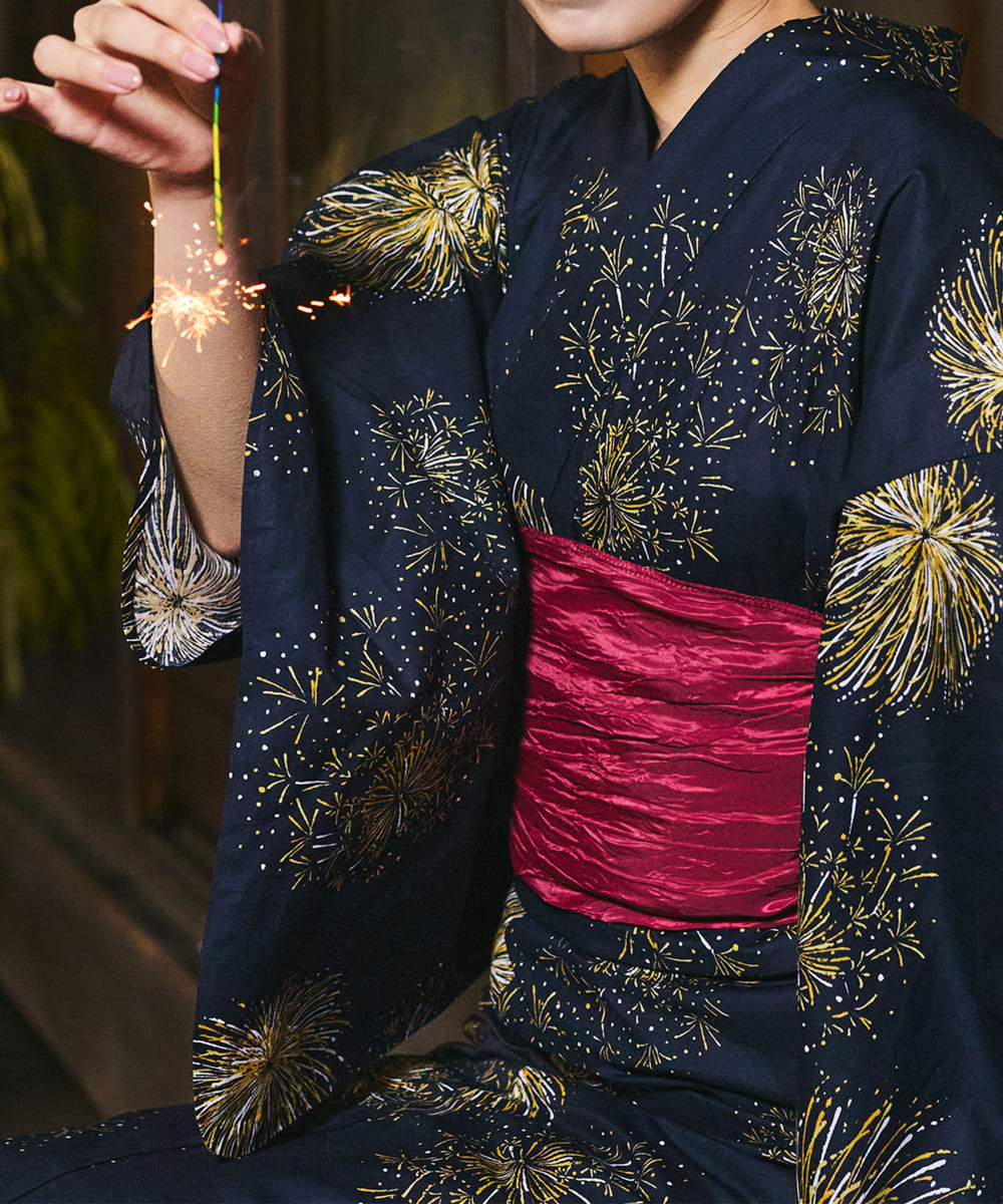 紺夜の儚火 4点セット(浴衣・兵児帯・腰紐×2)