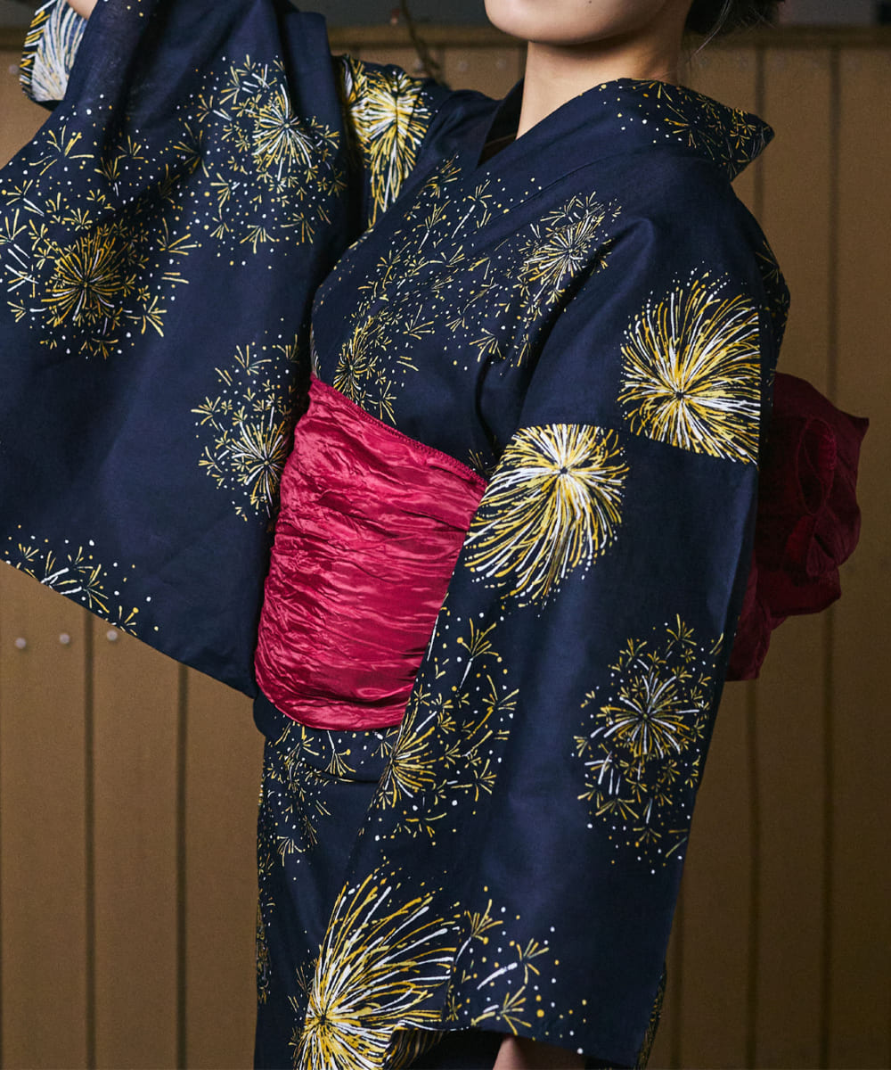 紺夜の儚火 4点セット(浴衣・兵児帯・腰紐×2)