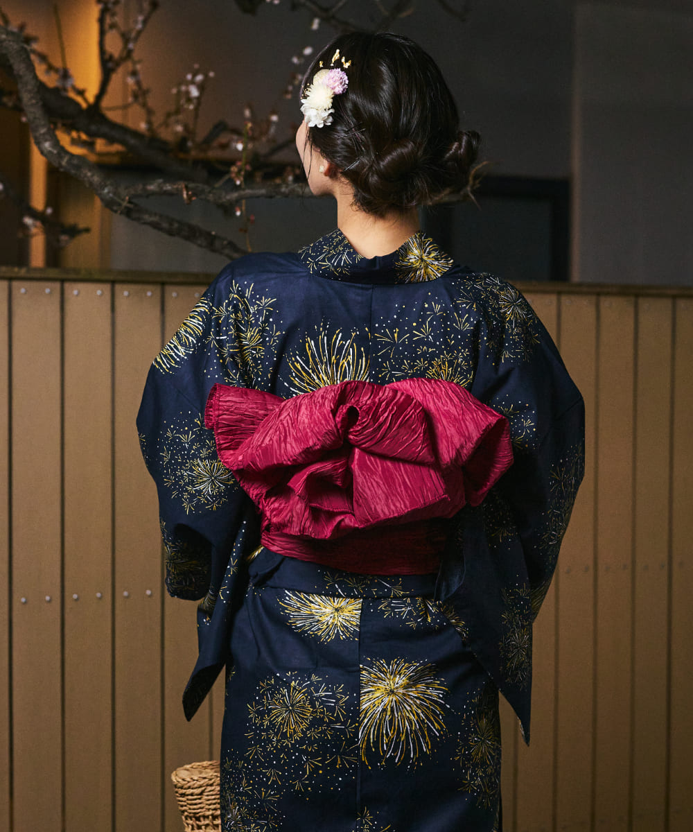 紺夜の儚火 4点セット(浴衣・兵児帯・腰紐×2)