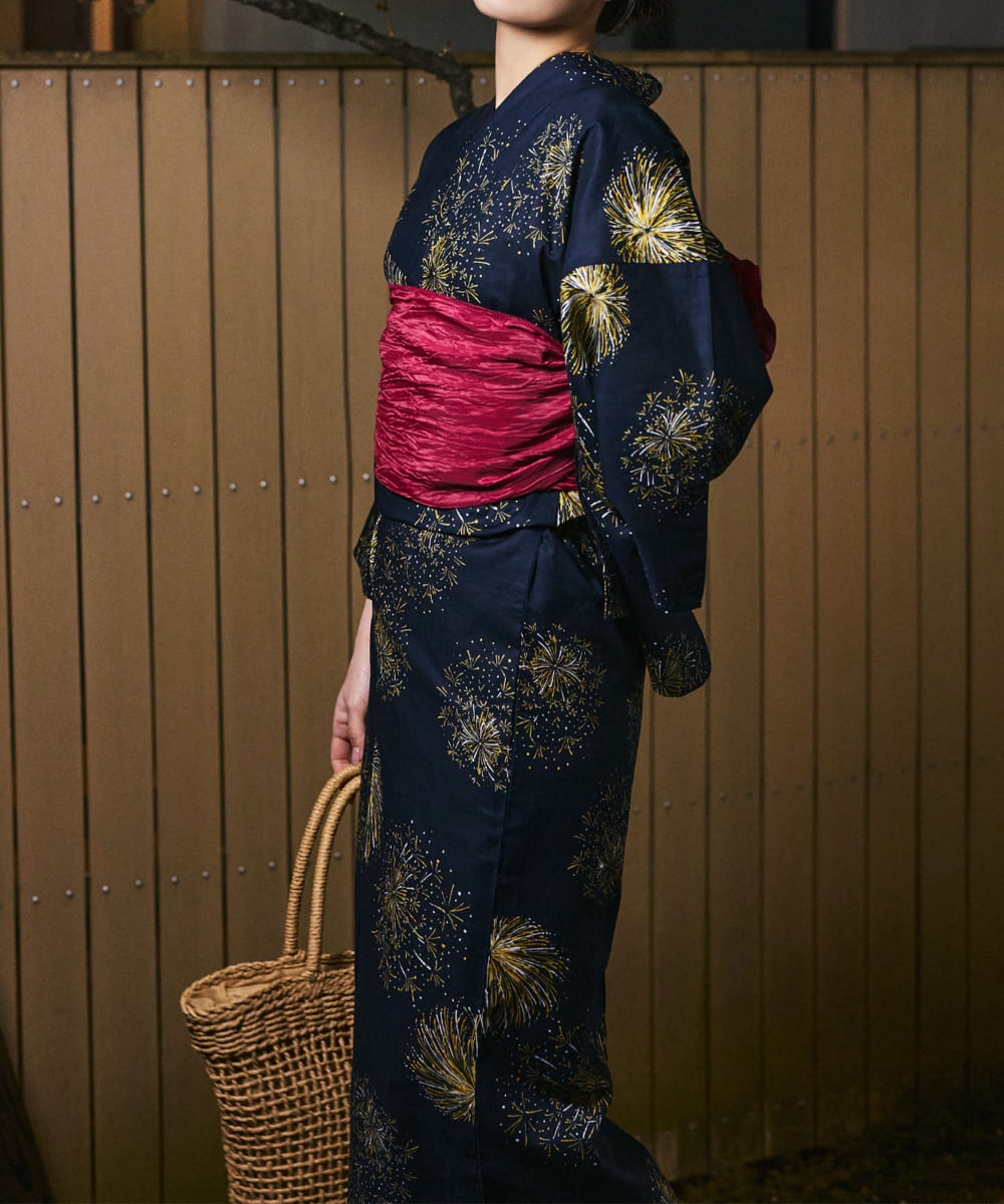 紺夜の儚火 4点セット(浴衣・兵児帯・腰紐×2)