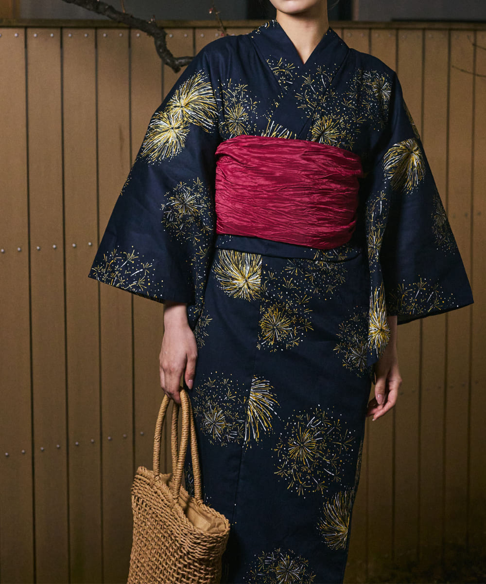 紺夜の儚火 4点セット(浴衣・兵児帯・腰紐×2)