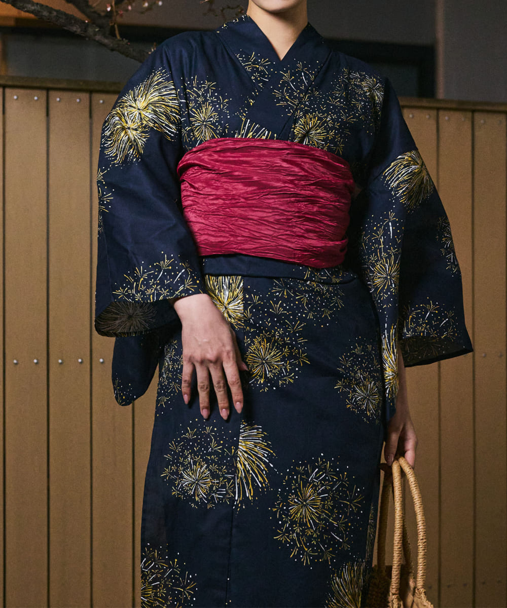 紺夜の儚火 4点セット(浴衣・兵児帯・腰紐×2)