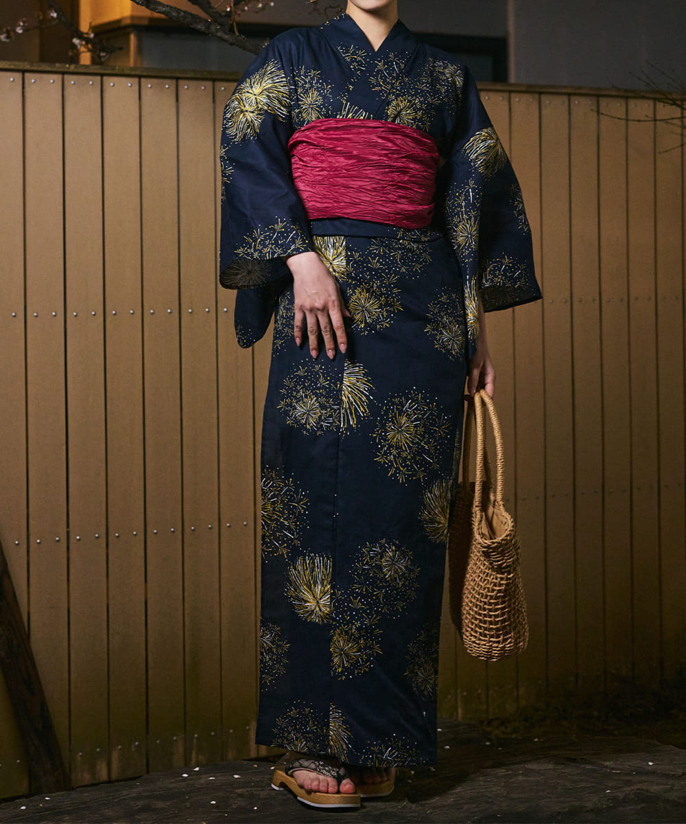 紺夜の儚火 4点セット(浴衣・兵児帯・腰紐×2)